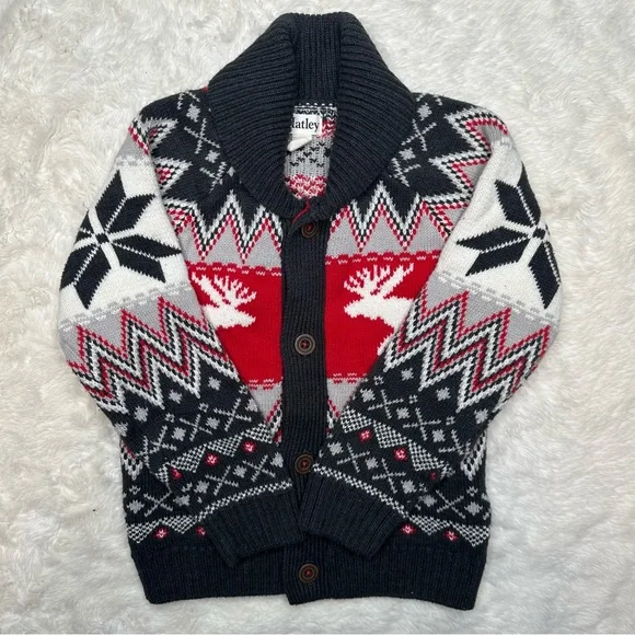 Hatley Sweater Buttoned Festive Red/White/Grey Size 6 - Picture 1 of 16